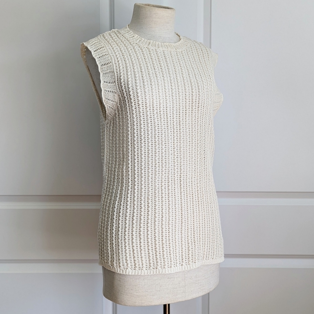 rag & bone Riley Tank Top Open Knit Semi Sheer Sleeveless Pullover Ivory S NWT
